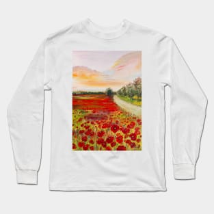 Poppy Field By The Road Long Sleeve T-Shirt